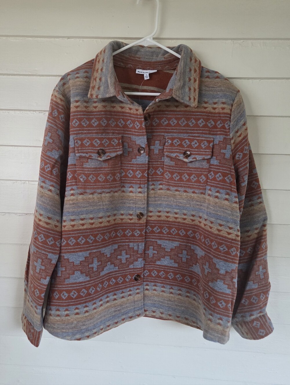 Back In The Saddle  Aztec-Pattern Button-Front Shacket in Rust Size XL - Picture 2 of 9